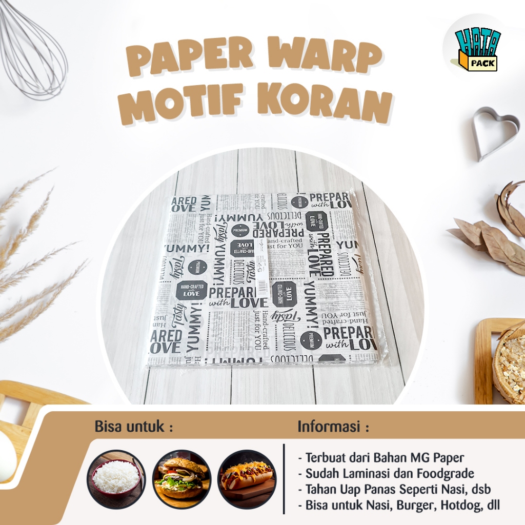 Kertas Nasi Motif Koran / Paper Wrap / Kertas Nasi Pembungkus Ukuran 30 x 30 cm Anti Lengket