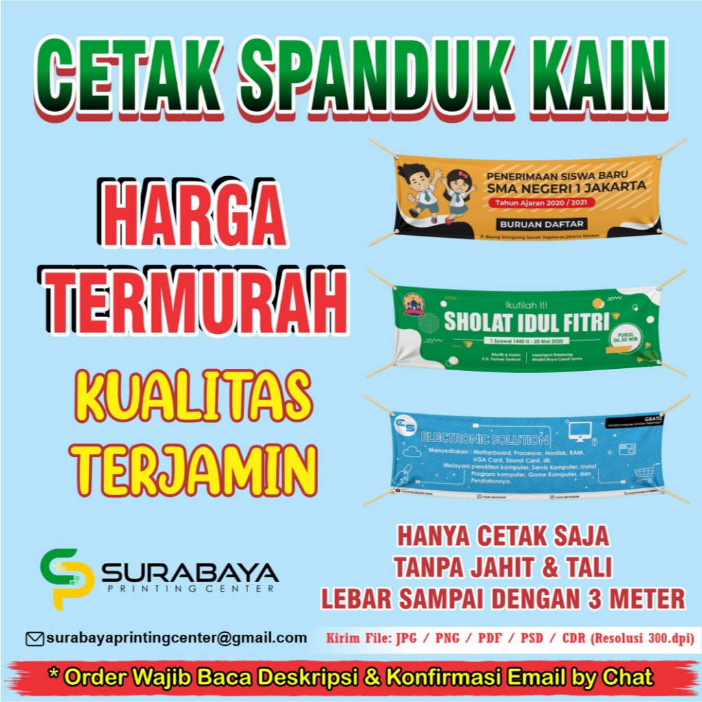 CETAK SPANDUK KAIN TC /  CETAK KAIN UNTUK BENDERA / CETAK UMBUL UMBUL MURAH BERKUALITAS