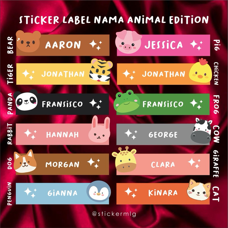 

STICKER LABEL NAMA ANIMAL BINATANG Edition cute name custom