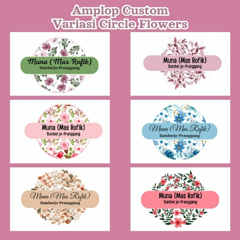 

25 Amplop custom nama motif lingkaran bunga