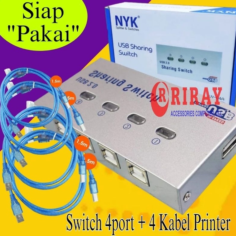 AUTOSWITCH USB2 PRINTER 4Port  KABEL 15M auto switch Sharing 12 printer otomatis a O5A9