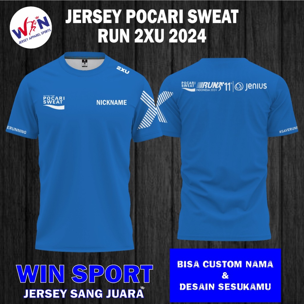 Jersey Lari POCARI SWEAT RUN 2024 Pria Wanita – Baju Running 2XU Dryfit Full Printing