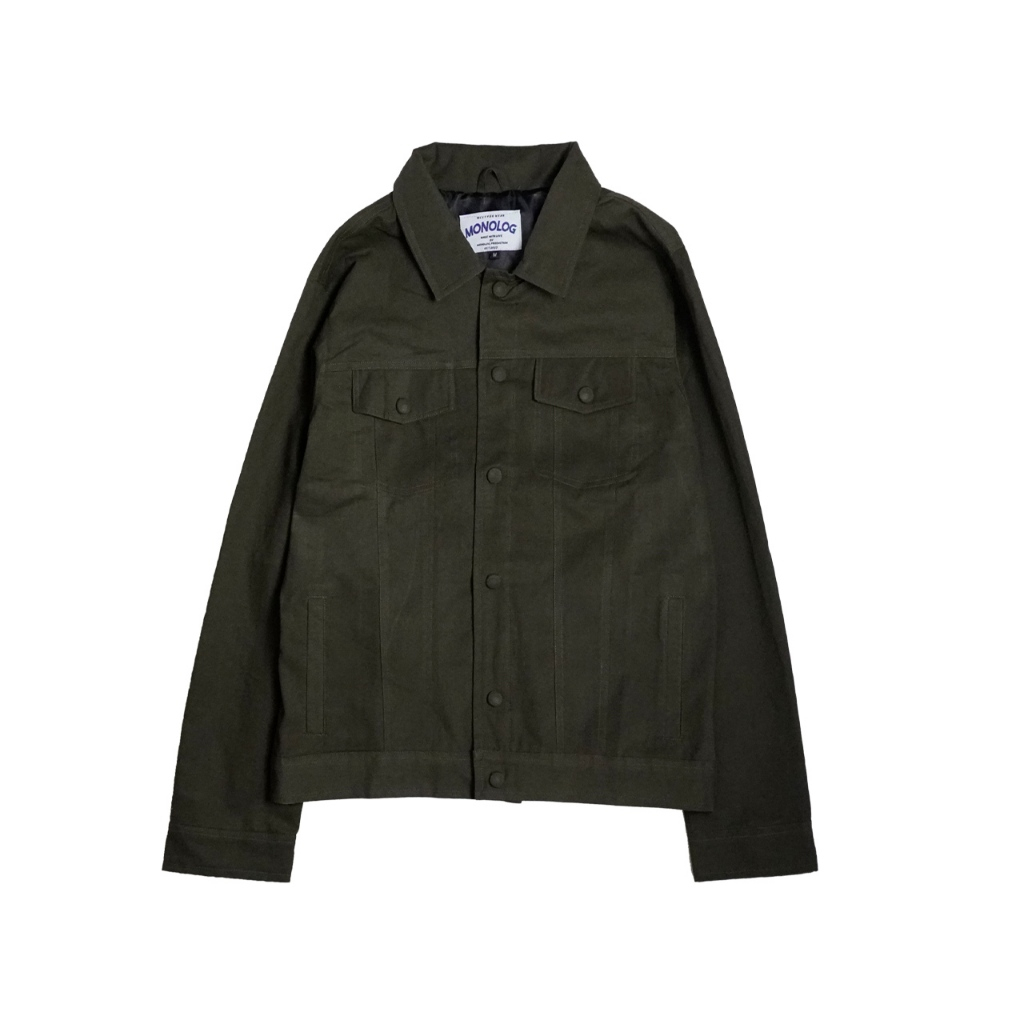 Monolog Trucker Canvas Jacket Kemeja Outer Pria Wanita Unisex Army