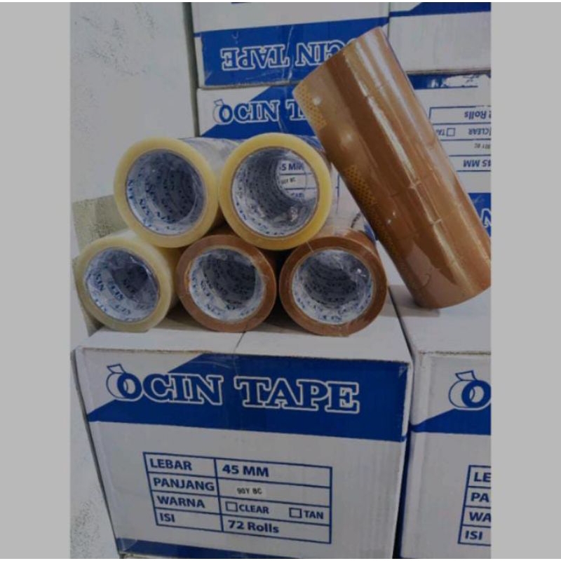 

LAKBAN MUDAH KUALITAS BAGUS OCIN TAPE BENING COKLAT 1 DUS ISI 72 ROLL 45 MM 90 YARD