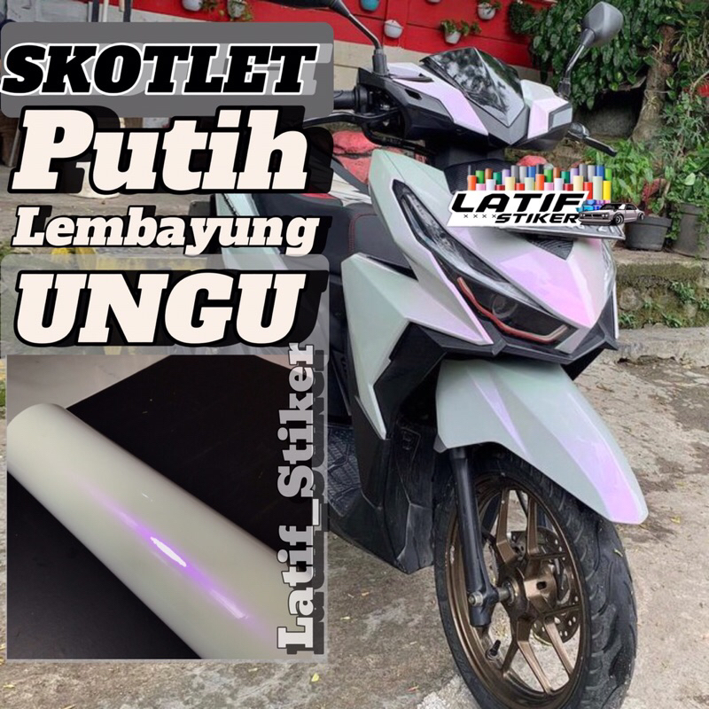 SKOTLET STIKER MOTOR PUTIH LEMBAYUNG UNGU SCOTLITE PUTIH LEMBAYUNG PURPLE PUTIH MUTIARA