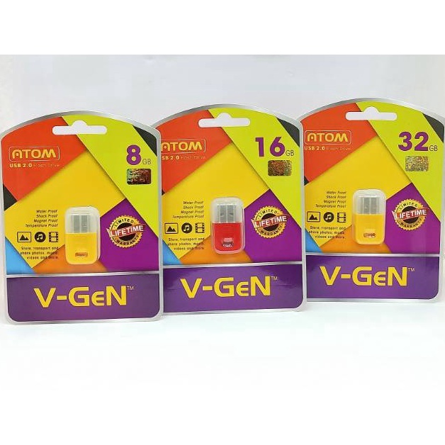 Flashdisk VGeN Atom 8GB  16GB  32GB  64GB USB Flash Disk Atom Water Proof Vgen ORI Flash drive 2 k B