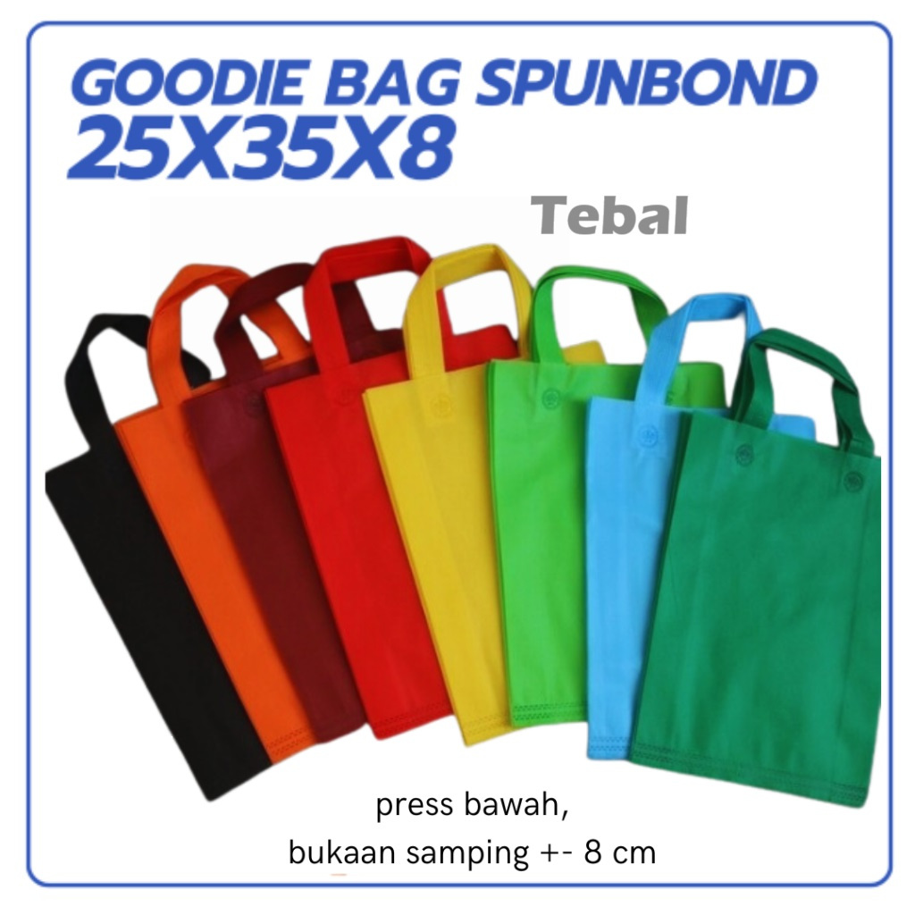 

BN - Goodie bag spunbond 25x35x8 cm tas kain kantong belanja tas souvenir ultah tote bag polos warna