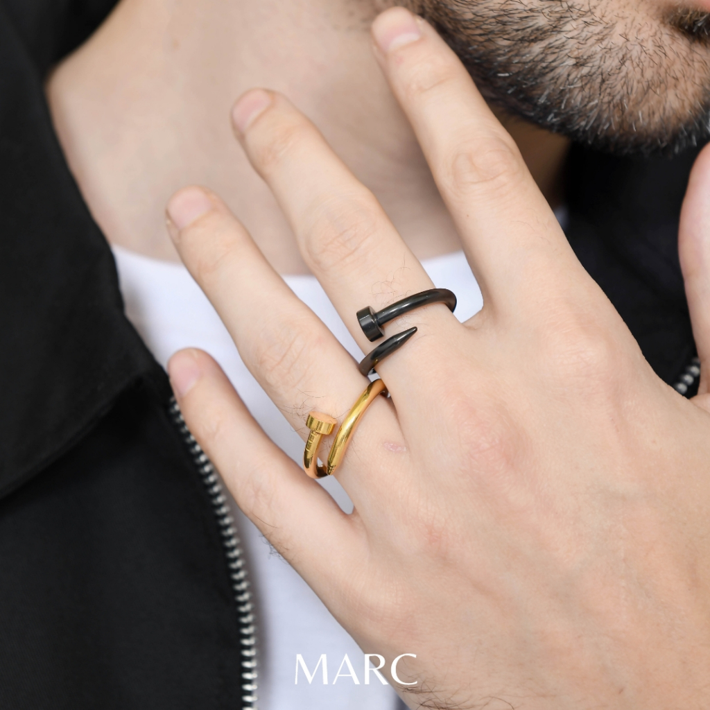 Marc and Co - Cincin Pria Titanium Paku Anti Karat Luntur Hitam Emas / Cincin Titanium Paku Pria / C