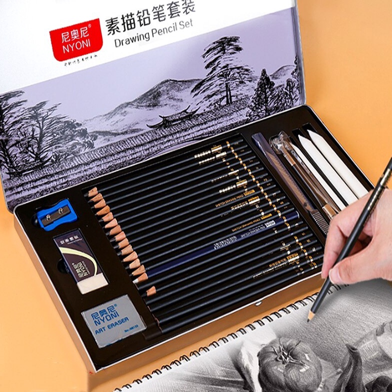 

SALE Nyoni Drawing Pencil Gambar Set 29pcs Metal Tin Box Pensil Gambar Lukis Sketsa Lengkap Paket