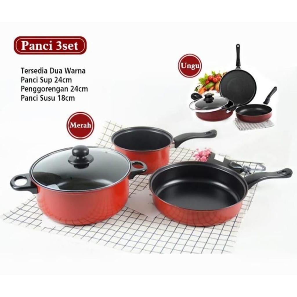 ( MY ACC ) Panci Set 3in1 / Panci Teflon Wajan 3 IN 1 / Panci Set Anti Lengket