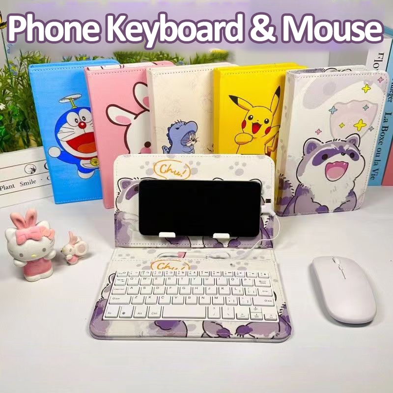 Portable Keyboard dan mouse untuk hp Android dengan Lucu PU Kulit Kasus Mini Keyboard hp Adjustable 