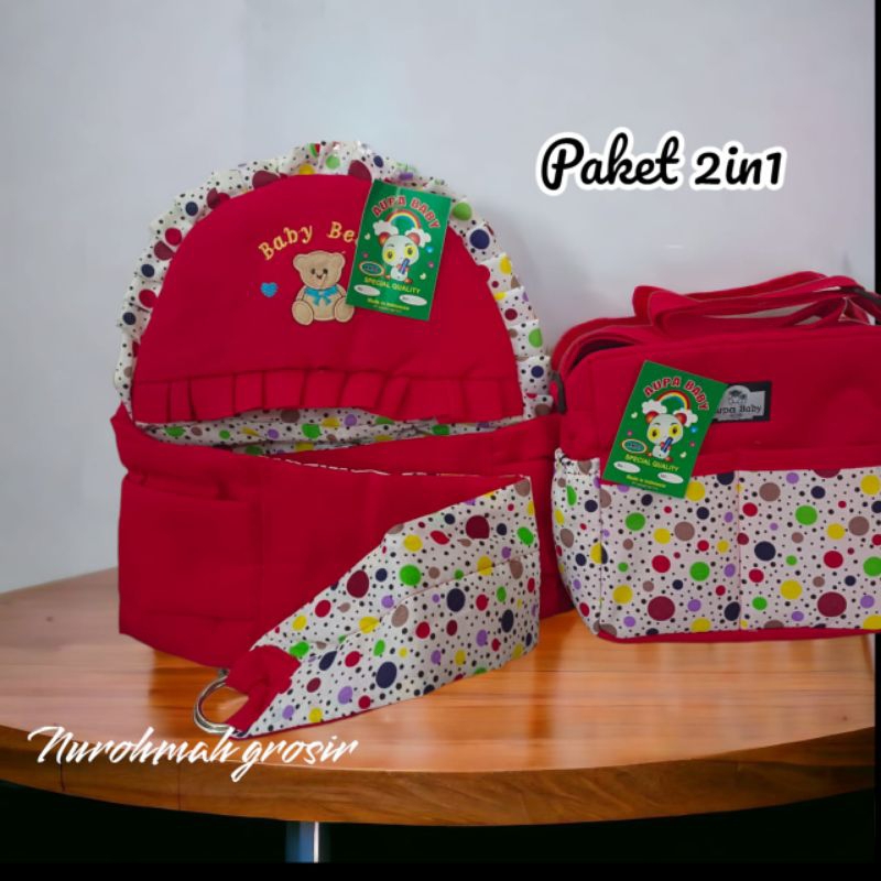 paket 2in1 Tas Bayi Beruang balon Dan Gendongan Bayi motif Balon
