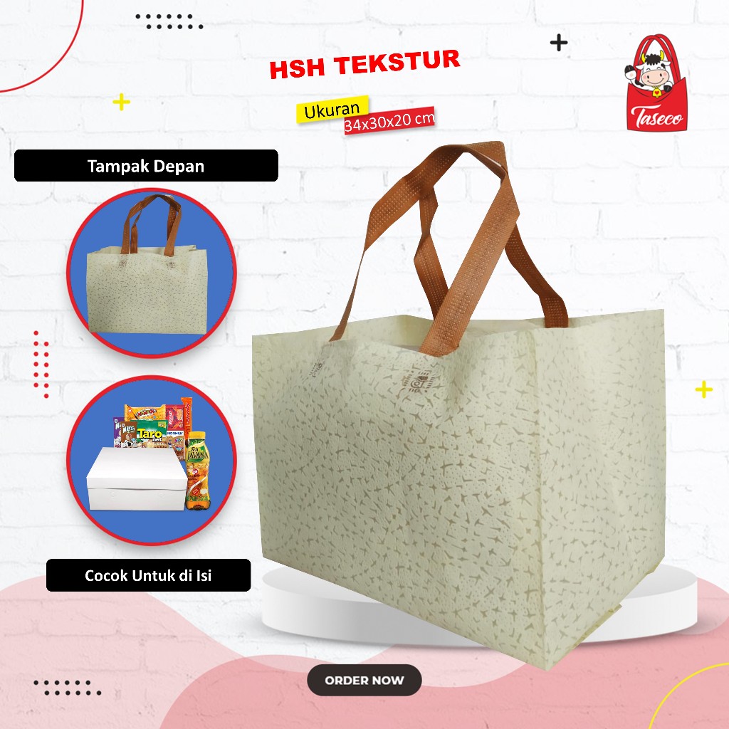 

TASECO Tas Hajatan Mewah | Tas Nasi Kotak 20x20 | Tas Spunbond Tekstur 34x30x20