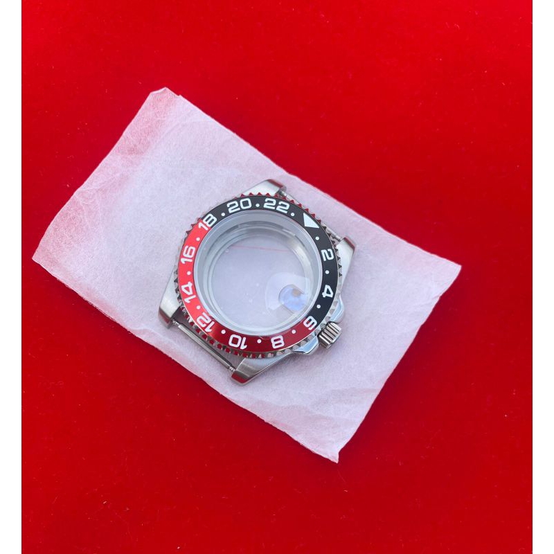 Case jam tangan 40mm stenlistell 316L padat ceramik ring hitam merah