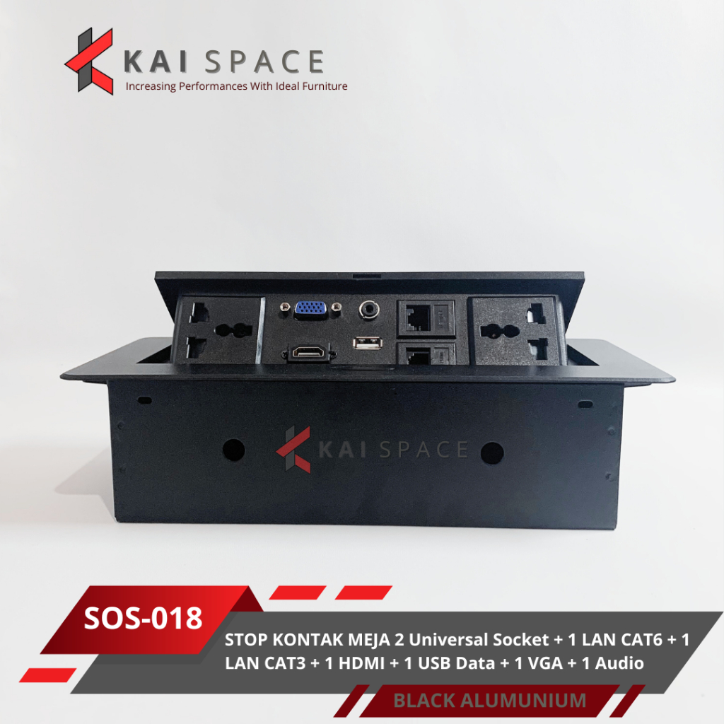 STOP KONTAK MEJA STOP KONTAK TANAM HDMI VGA USB LAN HITAM SOS 018
