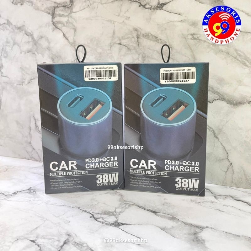 CAR CHARGER / CHARGER MOBIL LUCKY PD FAST SUPER FAST CHARGING + USB 38WATT