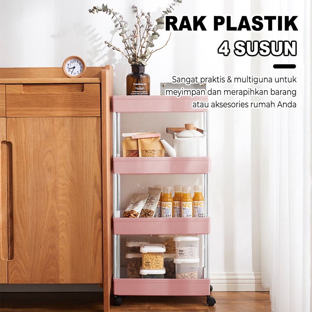 Rak Makeup/ Rak Dorong/Rak Plastik 3 & 4 Susun Susun Serbaguna/ Rak Toilet/ Rak Dapur/ Rak Salon Tin
