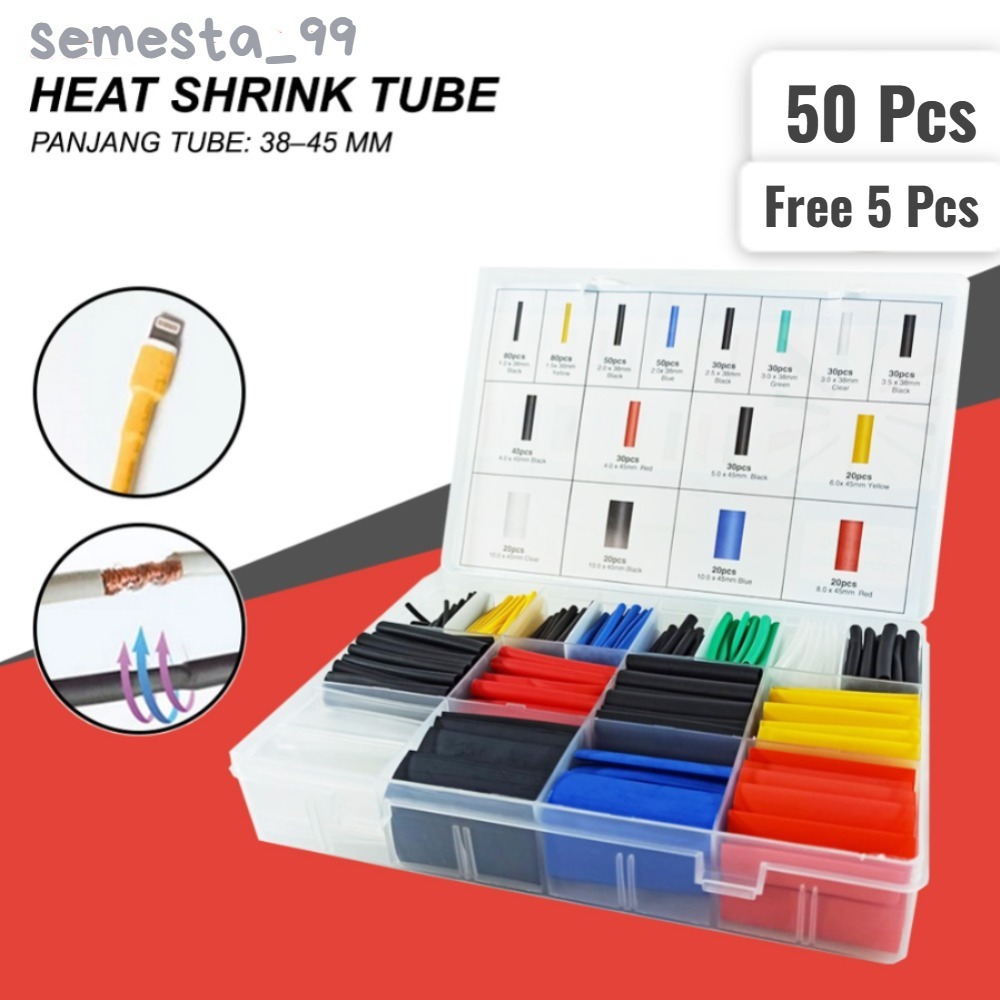 55 Pcs Heat Shrink Tube Kit Kabel Bakal Warna Warni Serongsong Pelindung Kabel Rusak Heat Shrikable 