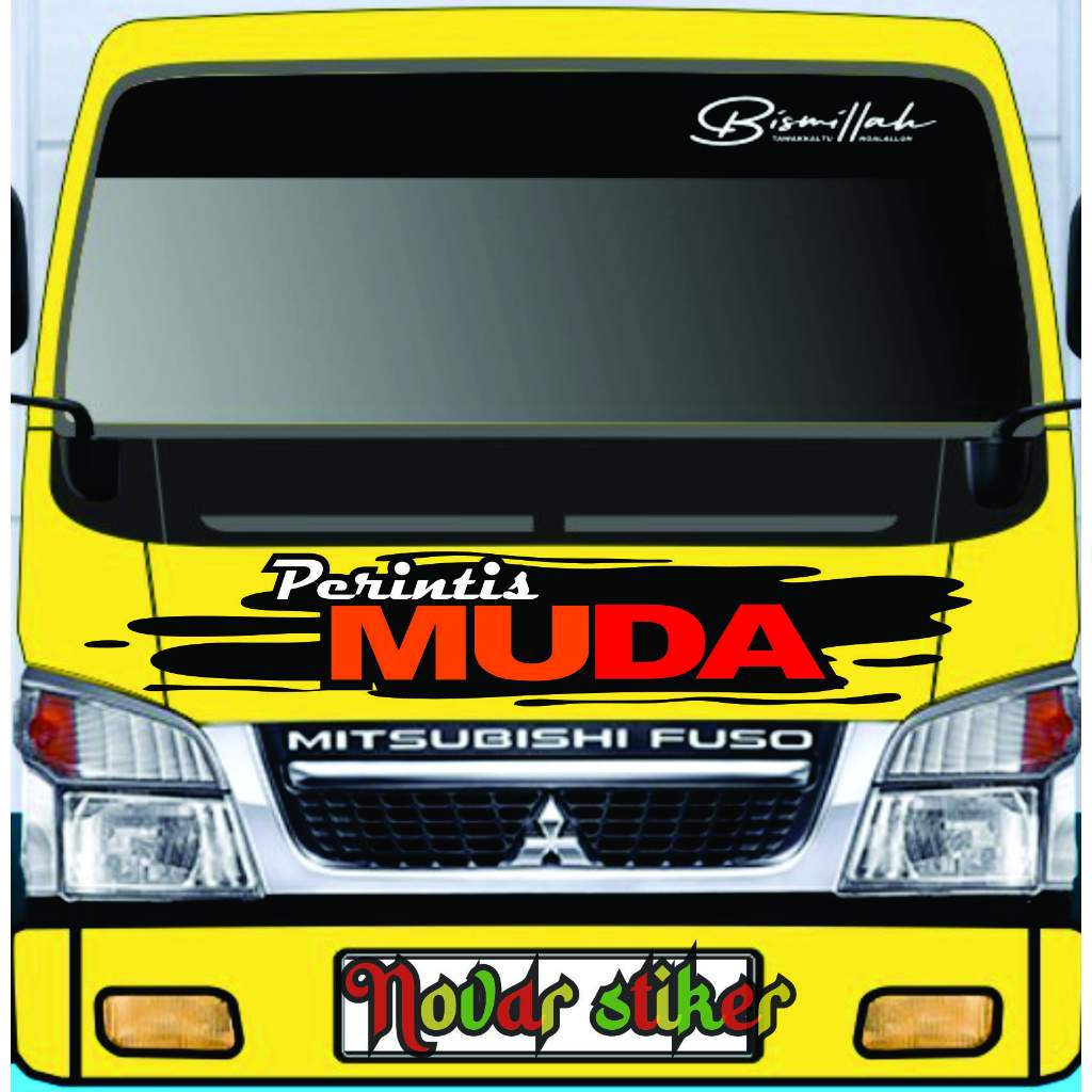 Stiker Cutting Kap Depan Mobil Truk PERINTIS MUDA Stiker Kap truk Canter Fuso Engkel