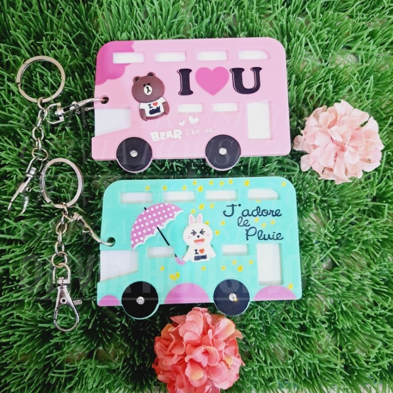 

ID Card Holder Bus Bear Kelinci Akrilik Hijau Pink Gantungan ID Card Bus Couple Card Set Holder Couple Kelinci Bear