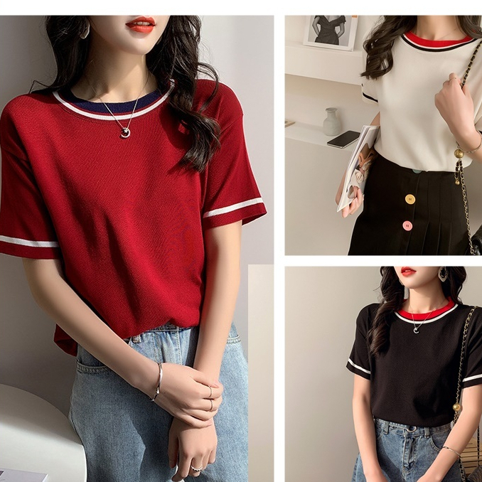 Kaos Rajut Lengan Pendek Wanita | Atasan Rajut Lengan Pendek Wanita  | Baju Rajut Lengan Pendek Wani