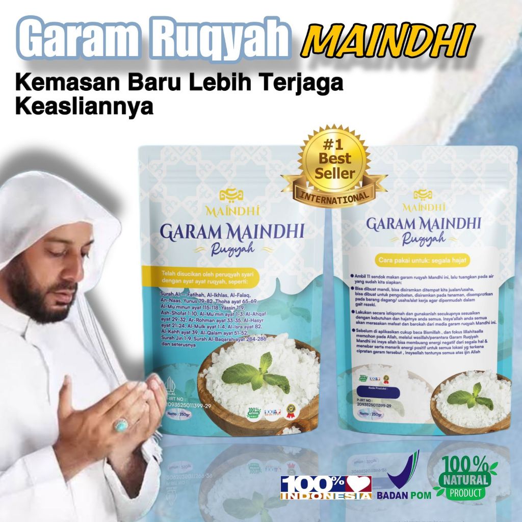 

MAINDHI Garam kemasan 250gr Extra Bonus Minyak Bidara, Parfum dan Tasbih