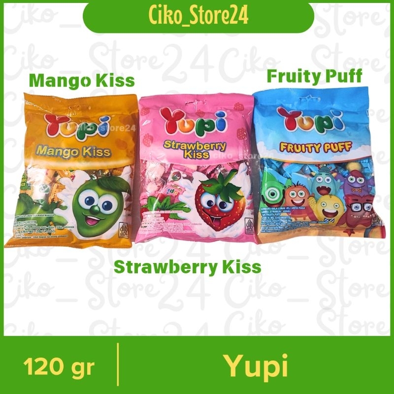 

permen Yupi / manis / yupi strawberry Kiss / yupi mango kiss / yupi Fruity puff 120gr Isi 50 Butir