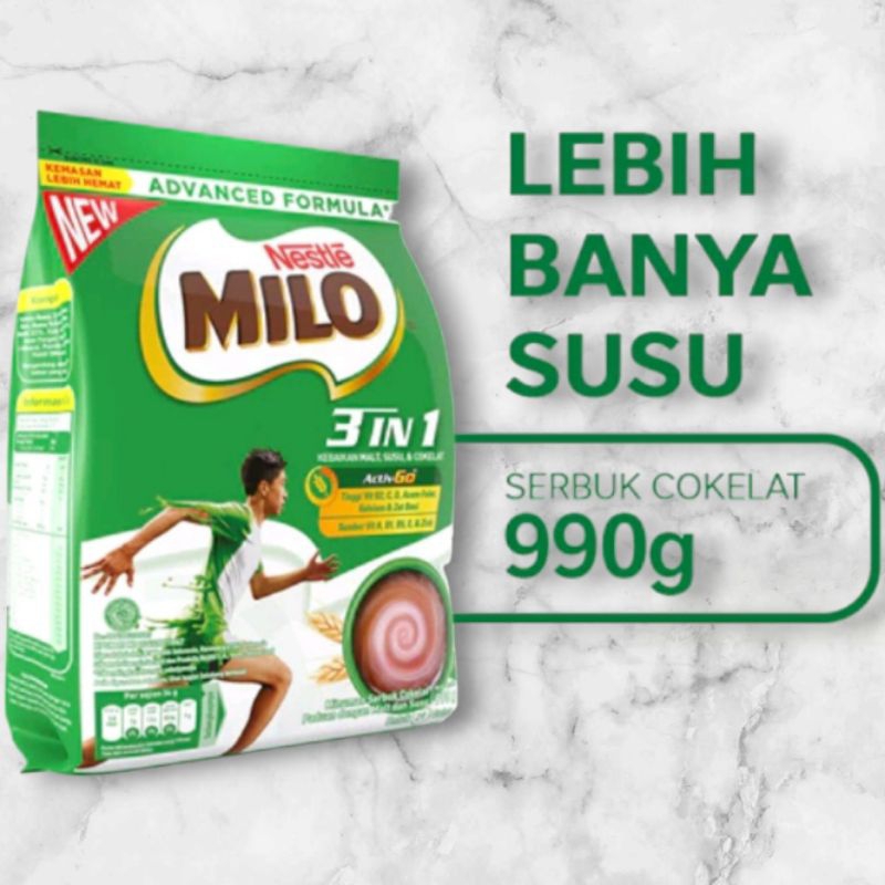 

SUSU MILO 3in1 ACTIV-GO Susu Coklat Pounch 990gr