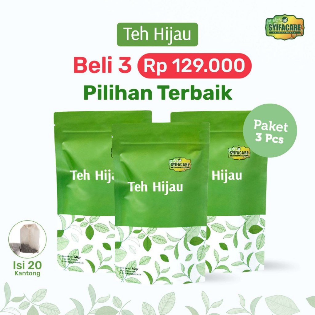 

Paket Combo 3 Teh Hijau Syifacare - Teh Herbal Alami Camellia Sinensis 40 gr | 20 Tea Bag