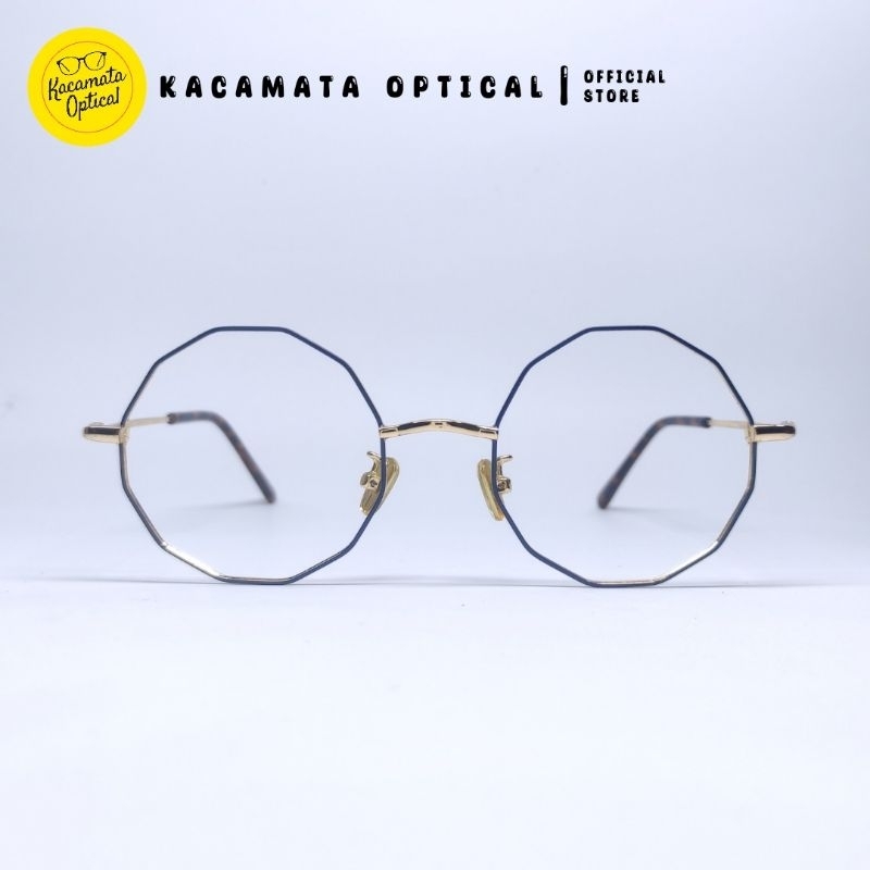 KACAMATA OPTICAL - Frame KMao6004Bulat Biru Gold Besi Plastik