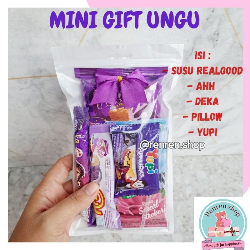 

Paket 10 FREE CARD - Mini Gift snack + susu real good WARNA UNGU