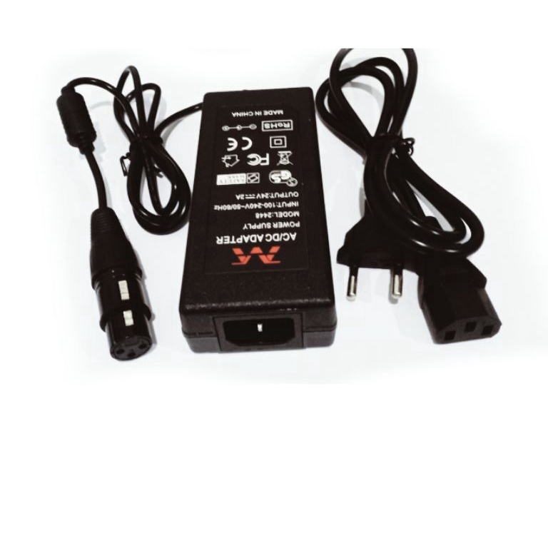 Sedia skuter listrik adaptor 24v 5A 3 pin xlr canon female male kursi roda golf sepeda 24 volt 5 amp