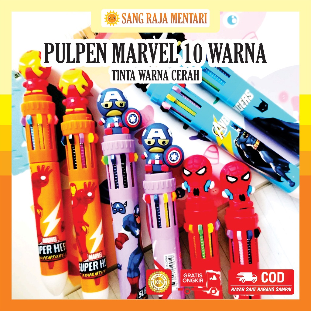 

Pulpen Cetek 10 Warna Motif Marvel dengan 3D Doll Kepala | Bolpen Pena Mekanik Karakter Anak