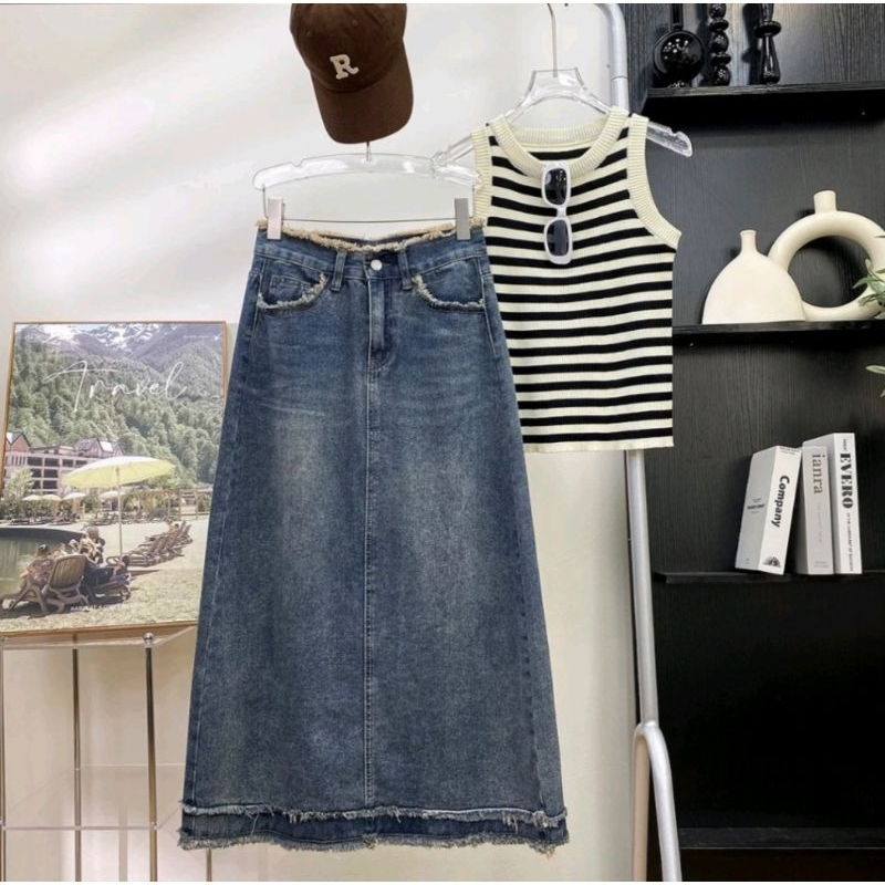 rok span jeans Panjang Wanita RAWIS Model Kekinian