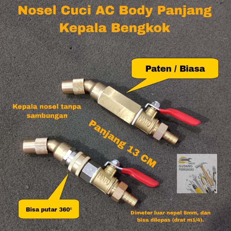 Nosel Cuci AC Body Panjang Kepala Bengkok - Nozzle Jet Cleaner Pompa DC Kuningan