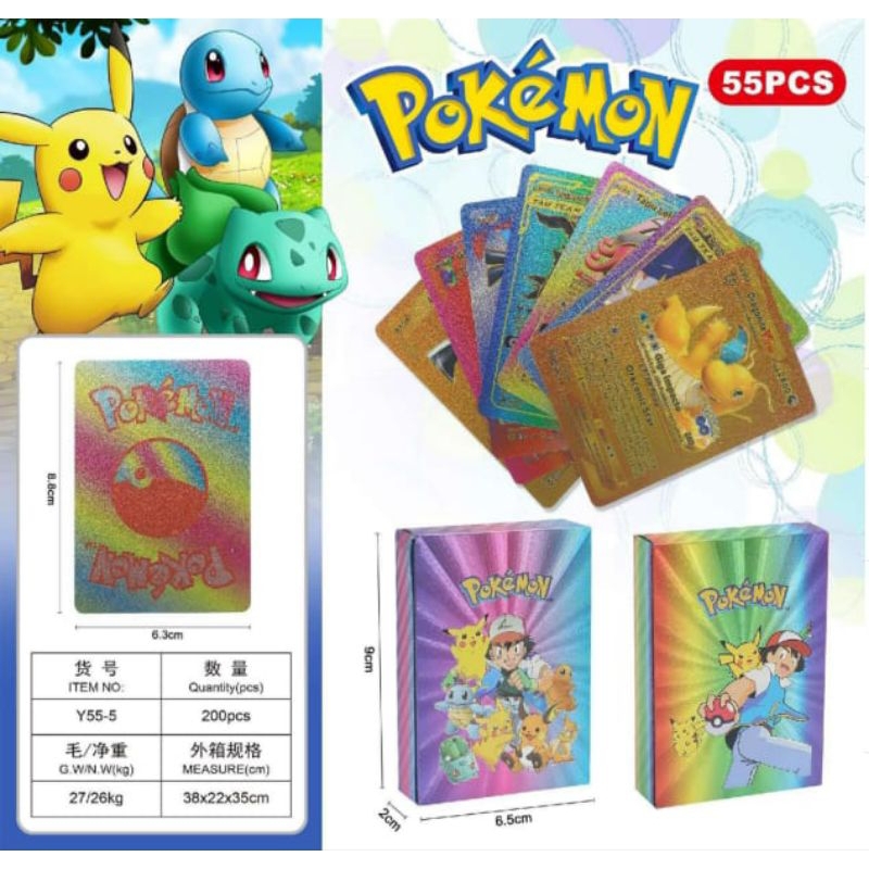 55pcs 1 box Original  Langka Kartu Pokemon Cards Emas Hitam Go Pikachu Bahasa Inggris Bahan