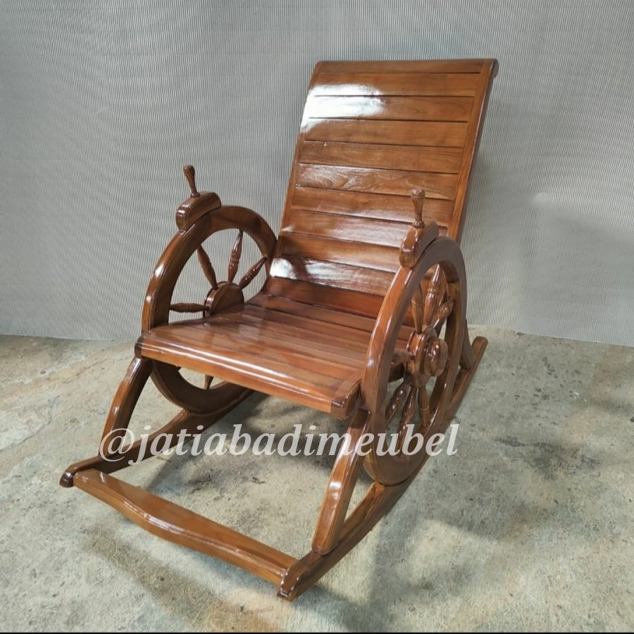 Kursi Goyang Malas Minimalis Kayu Jati Model Roda, Kursi Santai Goyang Jati Jepara