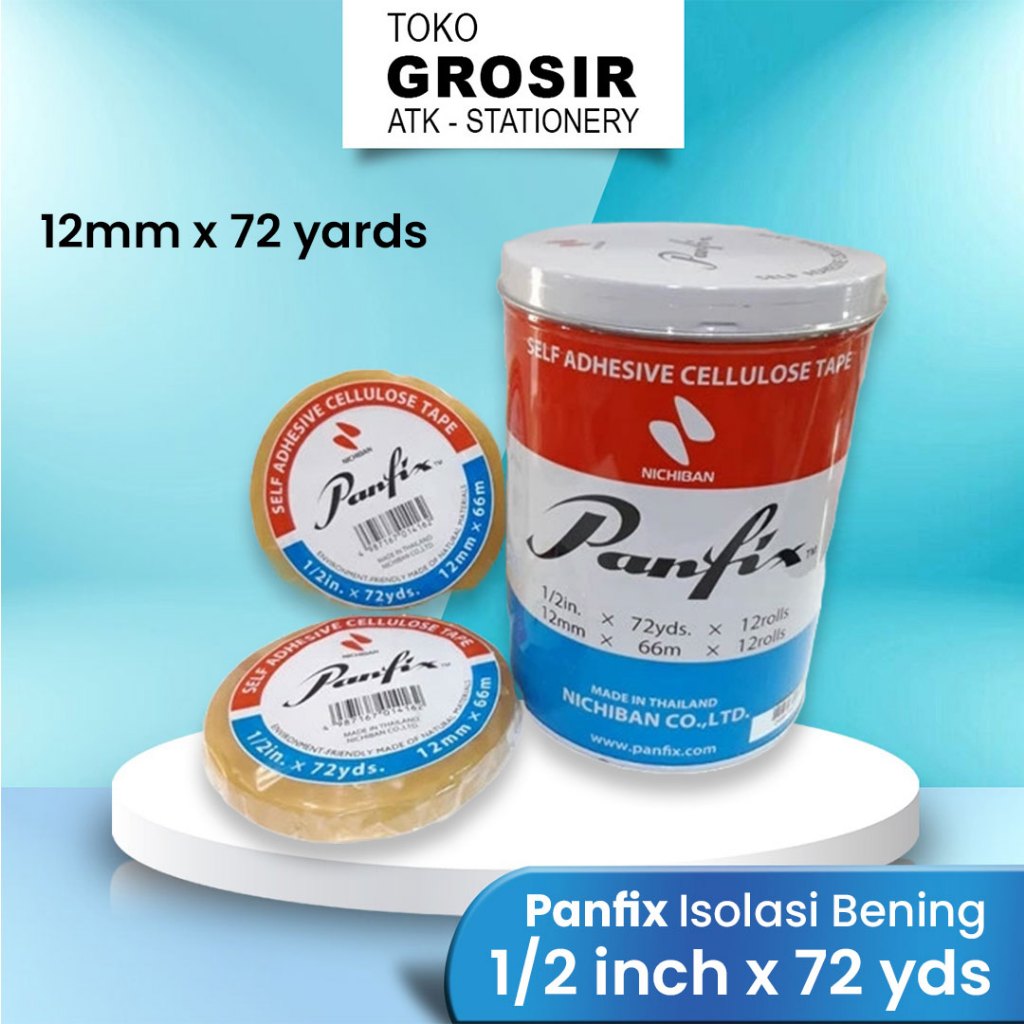 

ISOLASI BENING PANFIX 1/2x72mm / 12mmx72 yards / Solasi Panfix Bening