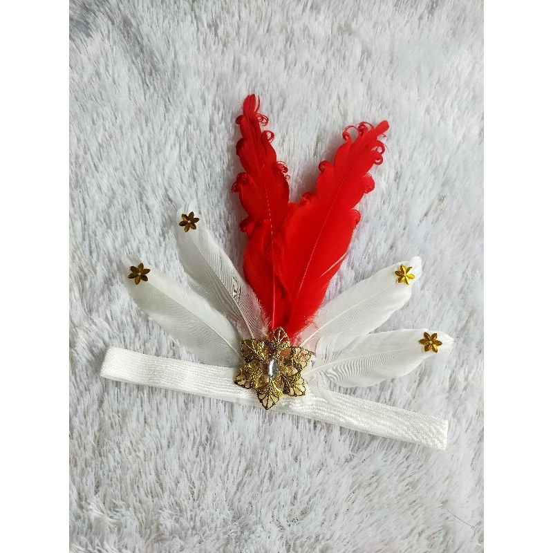 Bando bulu Hiasan kepala bulu mahkota bulu kriting tegak merah putih