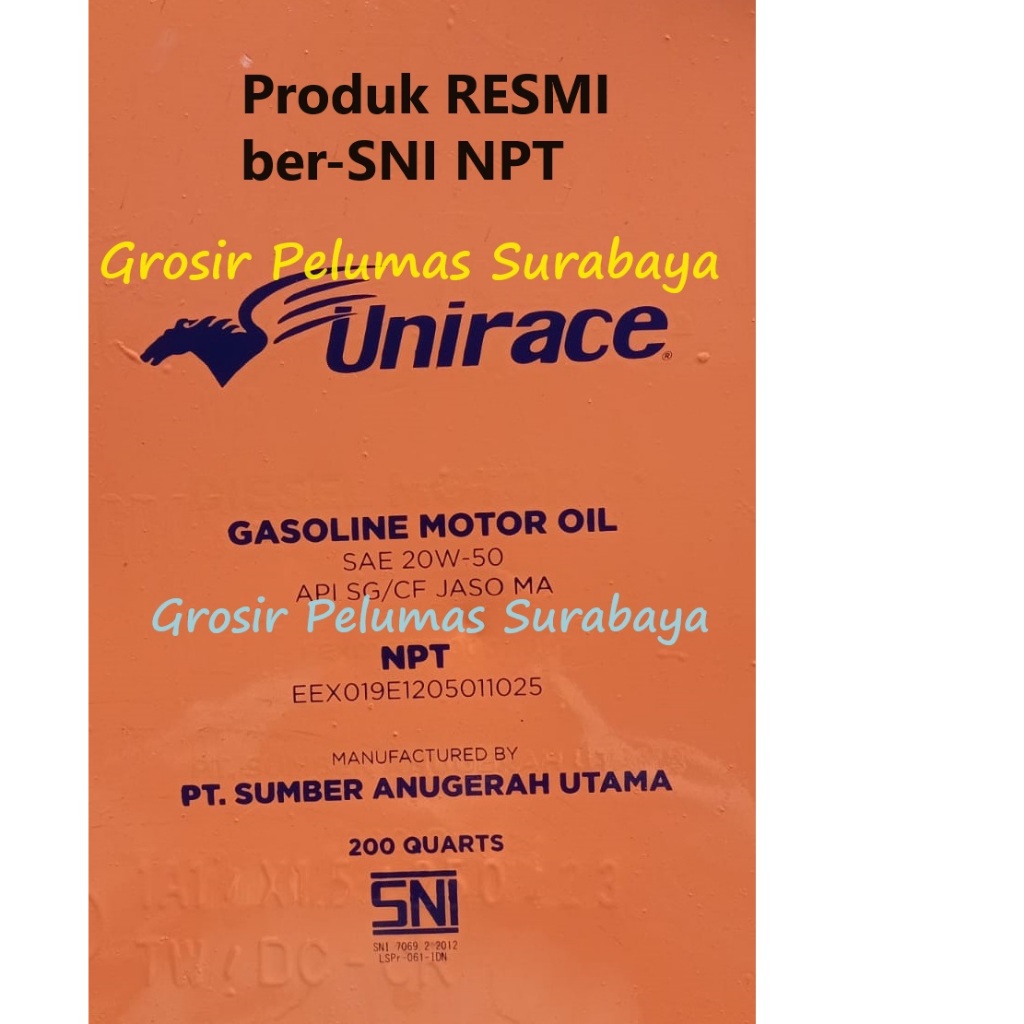 Oli Mesin Bensin sae 20W/50 UNIRACE Power 20W50 20W-50 DRUM SNI NPT