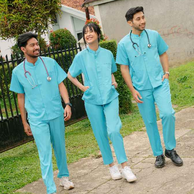 UDAYANA 01 - BALI BLUE CARDINAL Scrubs SS Lengan Pendek Celana Slim Fit Baju Jaga Theatre Blues