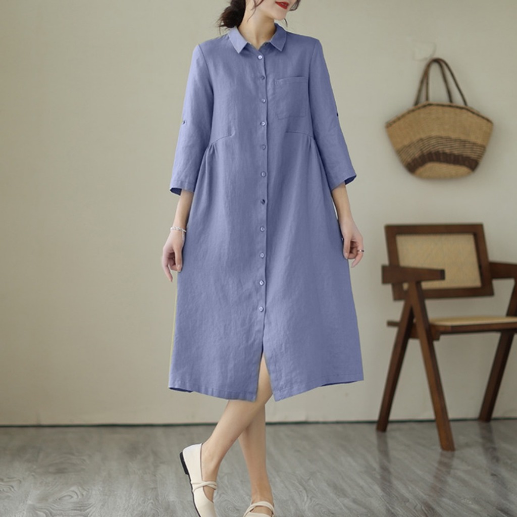 Busana Baju Musim | Liana Tunik | Tunik Remaja Wanita Kekinian | Tunik Linen Rami | Tunik Kancing