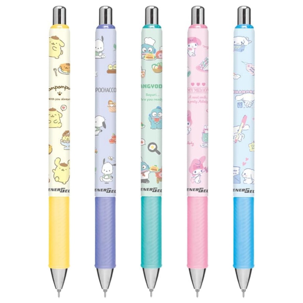 

Pentel EnerGel Sanrio Characters Food Series Pompompurin Pochacco Hangyodon Cinnamoroll My Melody 5mm Gel Ink Pen Limited Edition KODE P6N5