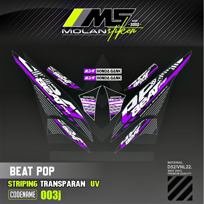 Decal Sticker Striping Variasi Transparan Uv Beat Pop 2013-2024 Honda Beat Pop 110 Esp Cbs Iss Beat 