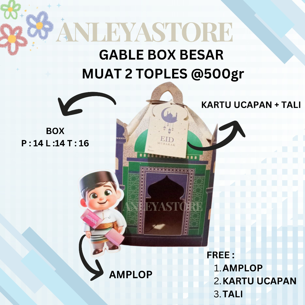 

Gable Box Muat 2 Toples @500gr - FREE Amplop, Hangtag, Talinya - Box Hampers Lebaran Bentuk Masjid