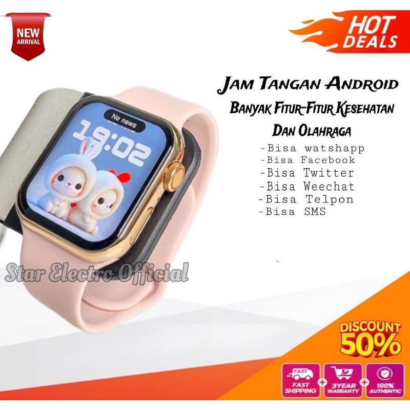 Jam Tangan Pintar Android Hp Bisa WA Layar Sentuh Tahan Air Smartwatch Pria Wanita Mewah Elegan
