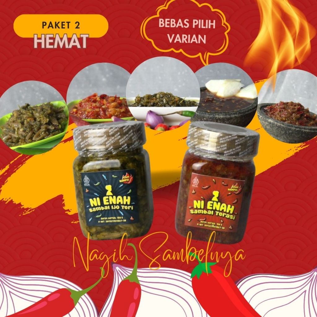 

Sambal Paket 2 Hemat Ni Enah Pedas Nikmat dan Nampol bebas varian