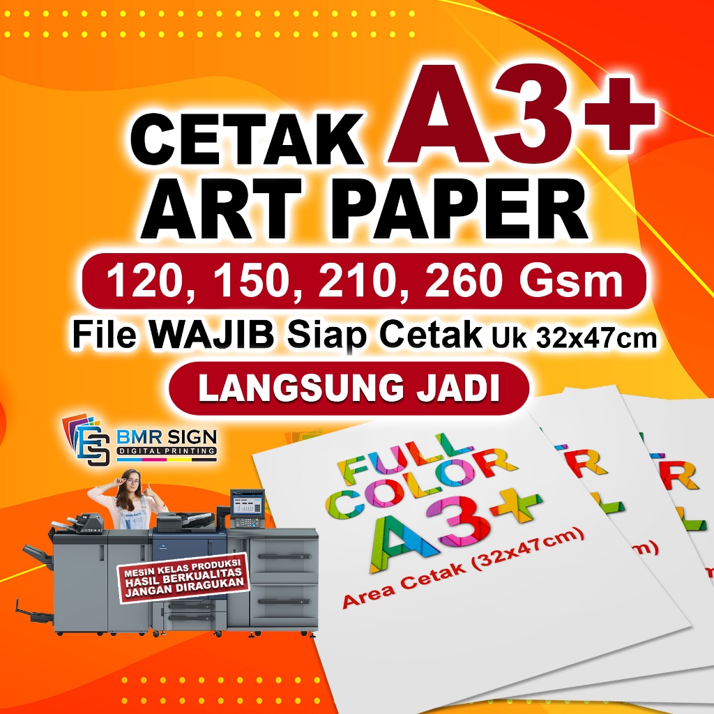 

Cetak art paper A3+ custom / art carton / 120 / 150 / 210 / 260 gsm 2 sisi