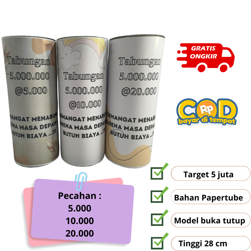 CELENGAN TARGET JUMBO 5 JUTA PECAHAN MIX 10 K 20 K 5Kcelengan nabung target viral bisa buka tutup pa