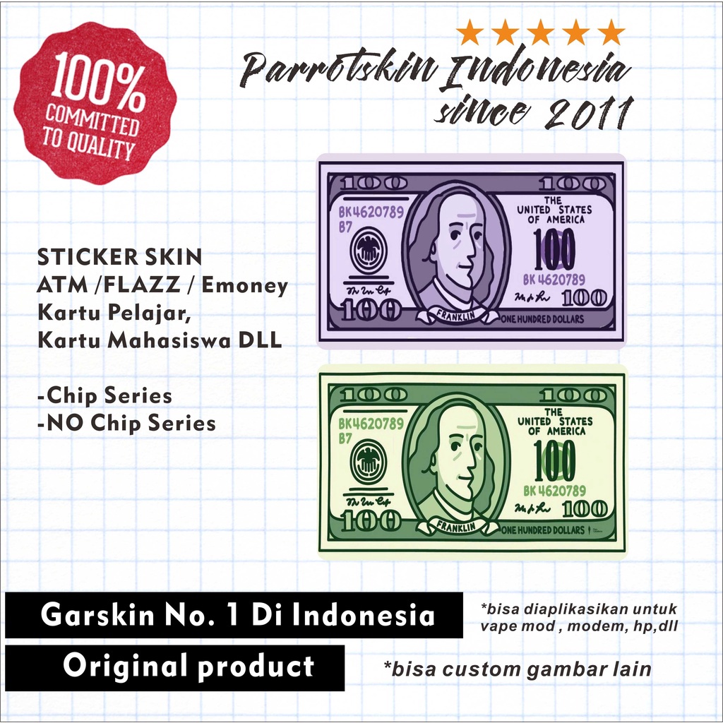 

HOT PROMO Sticker Skin Card Vinyl ATM Debit Credit Emoney Flazz Tapcash Dollar Lucu